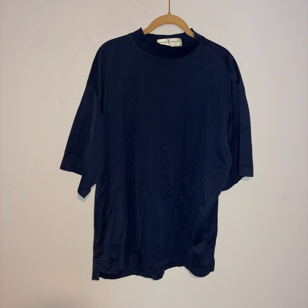 Fairway Greene Mock Neck Golf Shirt Mens XL Navy Mercerized Cotton